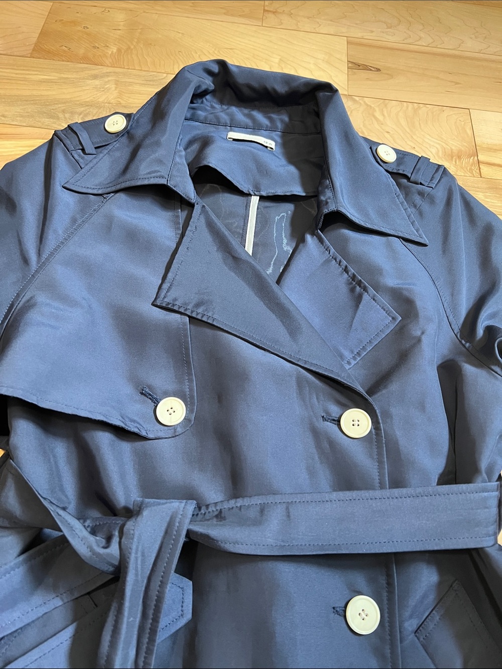 Navy Double-Breasted Trench Coat with Belt - Picture 3 of 14